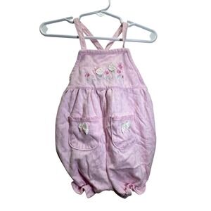 Y2K Baby V Pink Romper Baby 3-6 M VTG Floral Pointelle Cottagecore Ruffle Twee